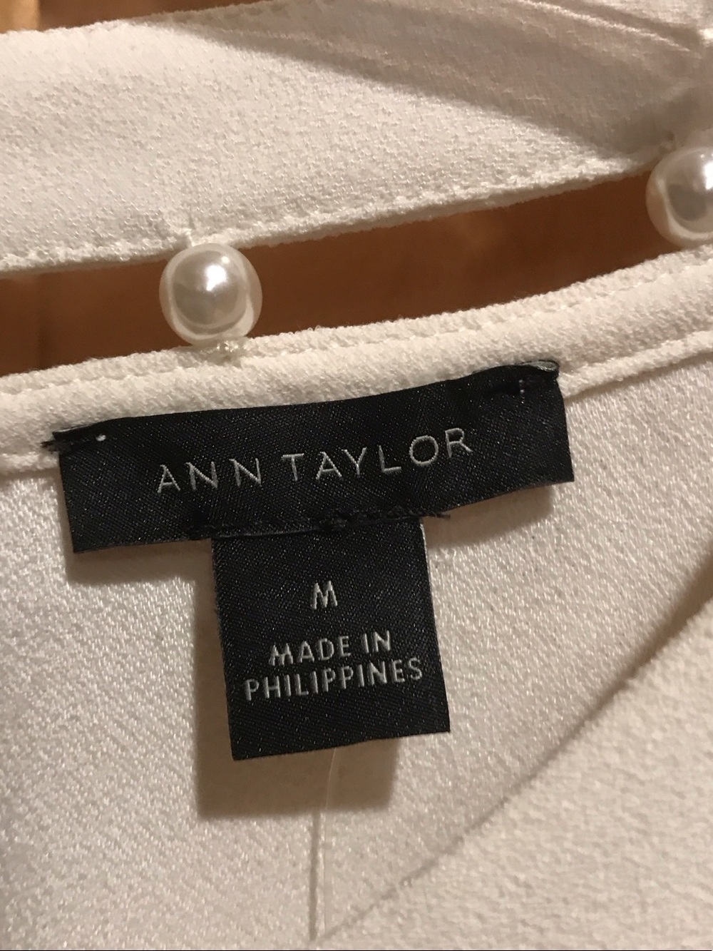 New Ann Taylor Cream Beaded-Neckline Long Sleeve Blouse - Picture 2 of 8